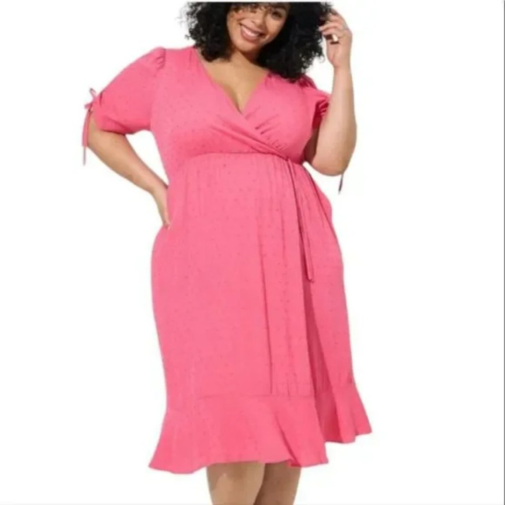 Torrid Midi Swiss Linen Surplice Faux Wrap Dress- NWT- 1X